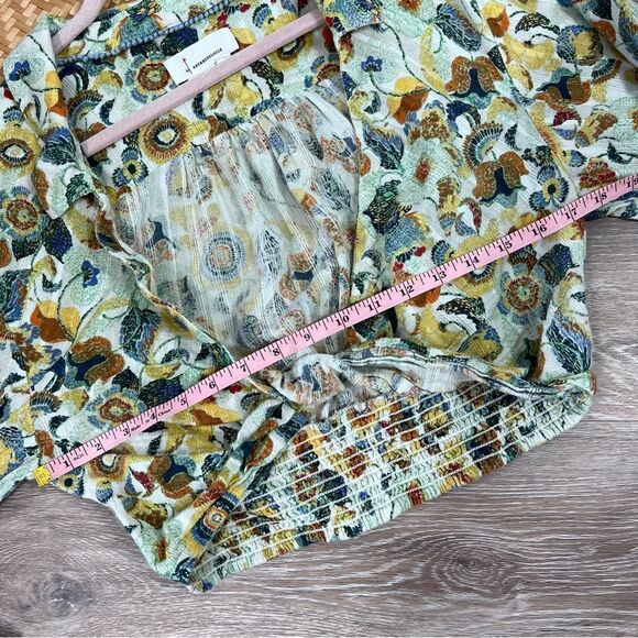 Anthropologie twist front boho floral printed balloon sleeve blouse - Picture 7 of 7
